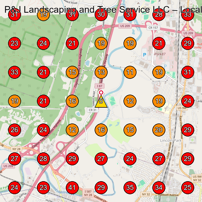 P&J Landscaping and Tree Service LLC GeoGrid visibility map for Kitchen Remodeler in Kingston